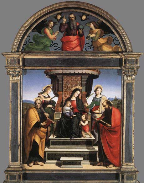 RAFFAELLO Sanzio Madonna and Child Enthroned with Saints